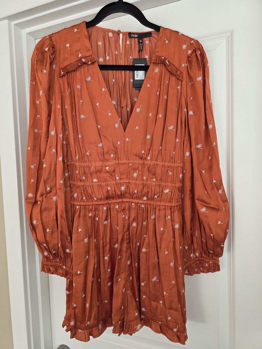 NWT Maje Iane Satin Embroidered Romper Orange Size 36 US 2-4